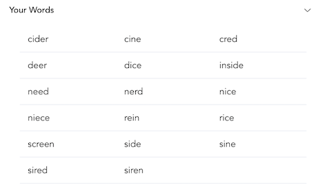 Word list example